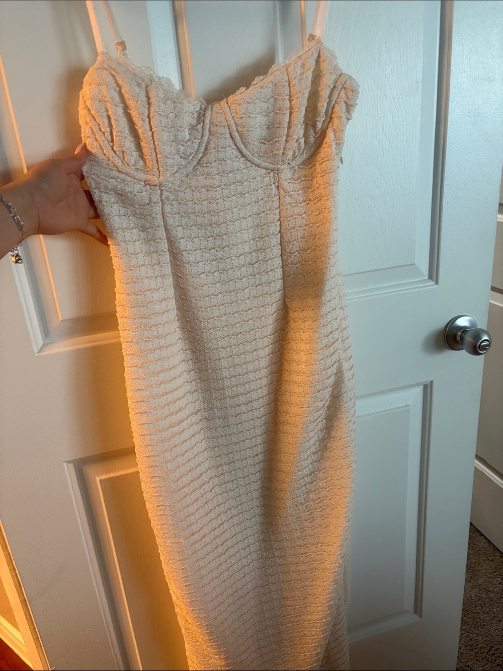 Camila Coelho Cream Textured Strapless Slip Dress